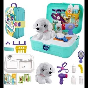 Pet Care Play Set Doctor Kit for Kids, 16 Pcs Doctor Pretend Play Vet Dog Groomi